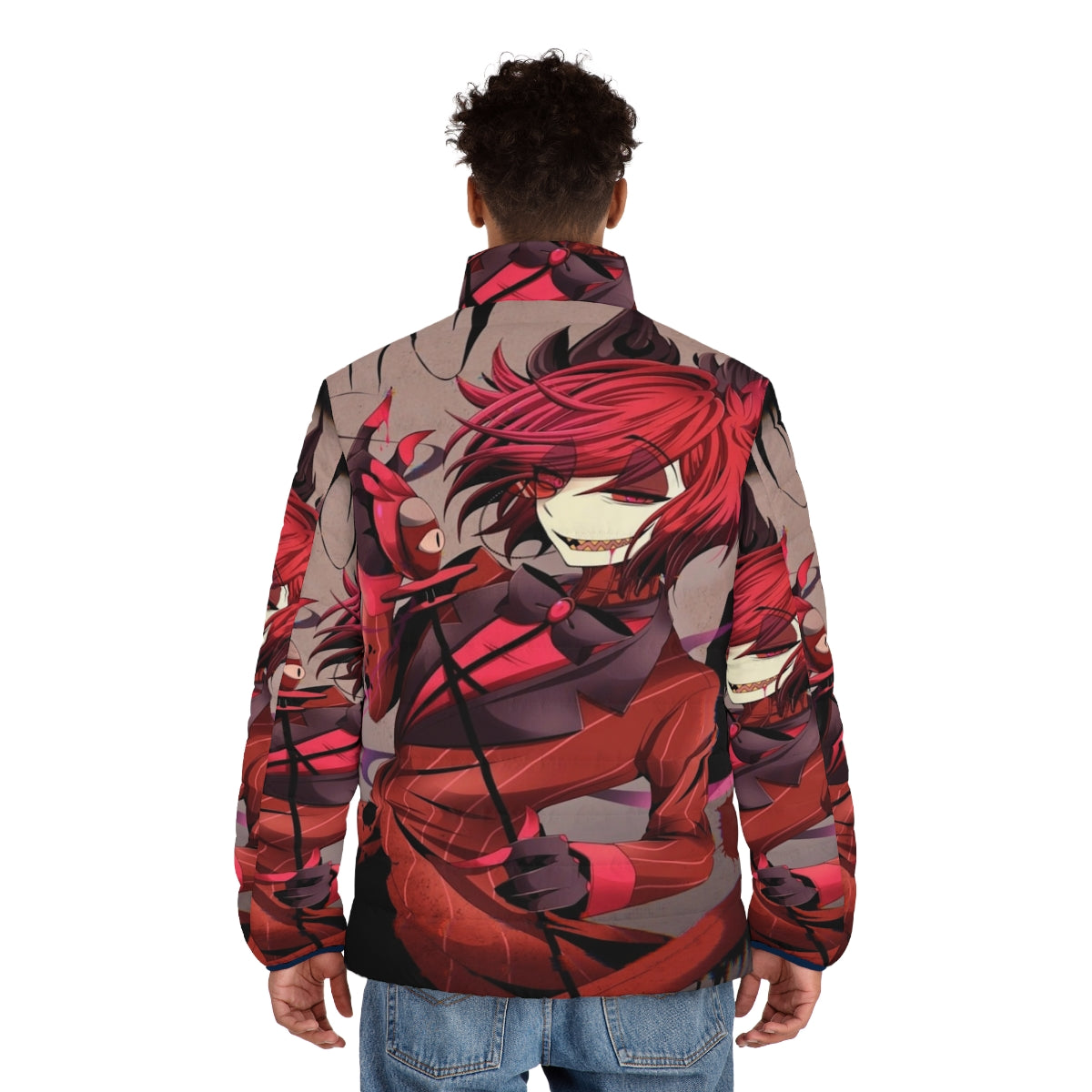 Hazbin Hotel Alastor Puffer Jacket, official anime merchandise - men back