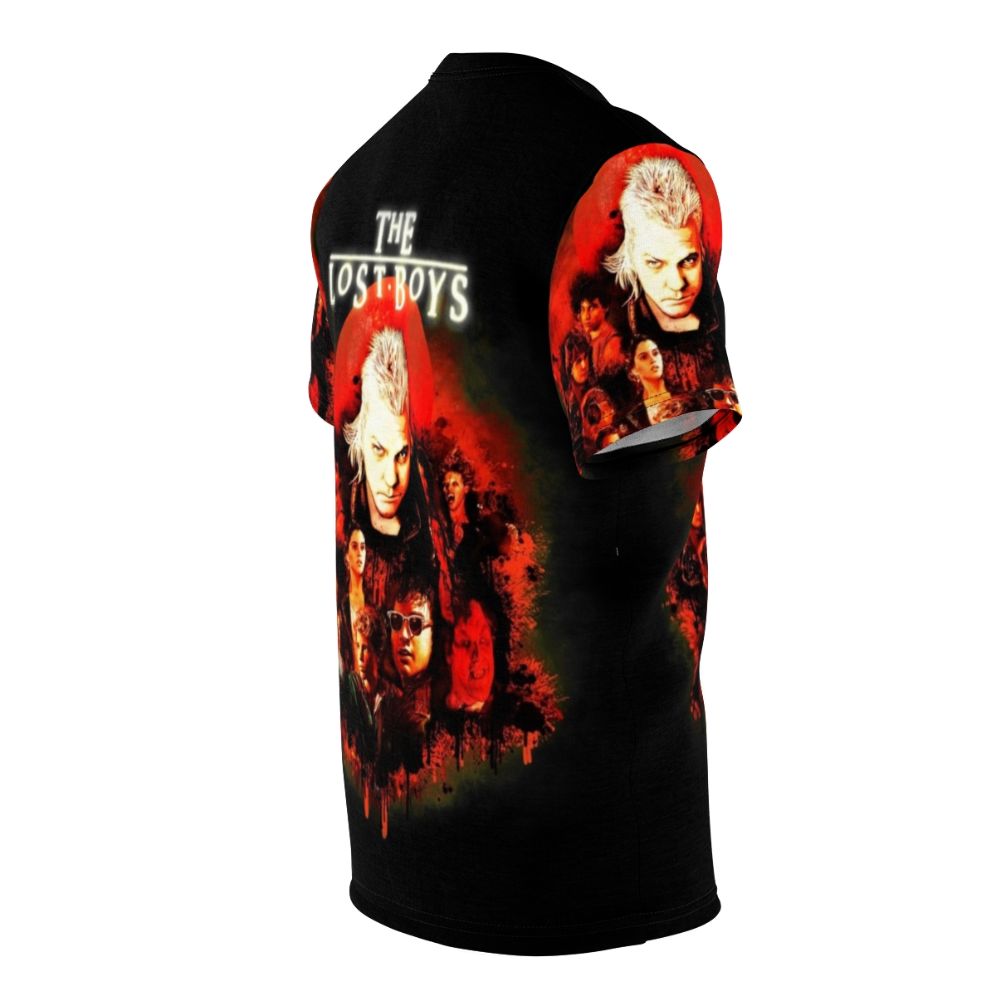 Retro Lost Boys horror movie-inspired t-shirt featuring vampire, frog brothers, and Santa Carla design - men right