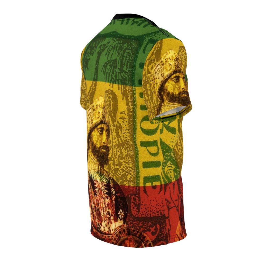 Rastafarian t-shirt design featuring Haile Selassie, the former emperor of Ethiopia - men right