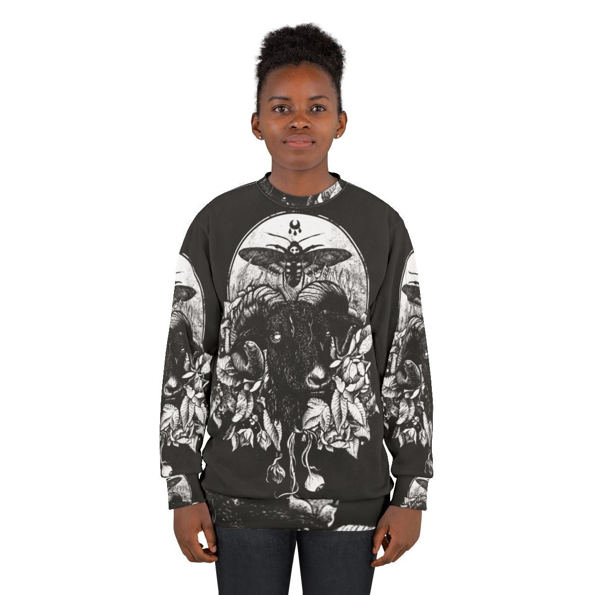 Gothic occult sweatshirt with dark nature and death metal inspired design - women