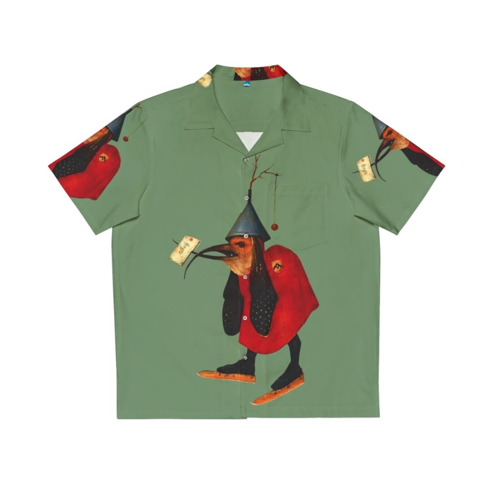 Bosch bird with letter printed on a hawaiian style shirt