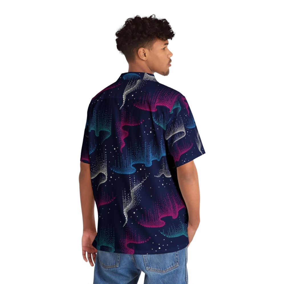 Dotwork Aurora Borealis Hawaiian Shirt with Mesmerizing Northern Lights Pattern - People Back