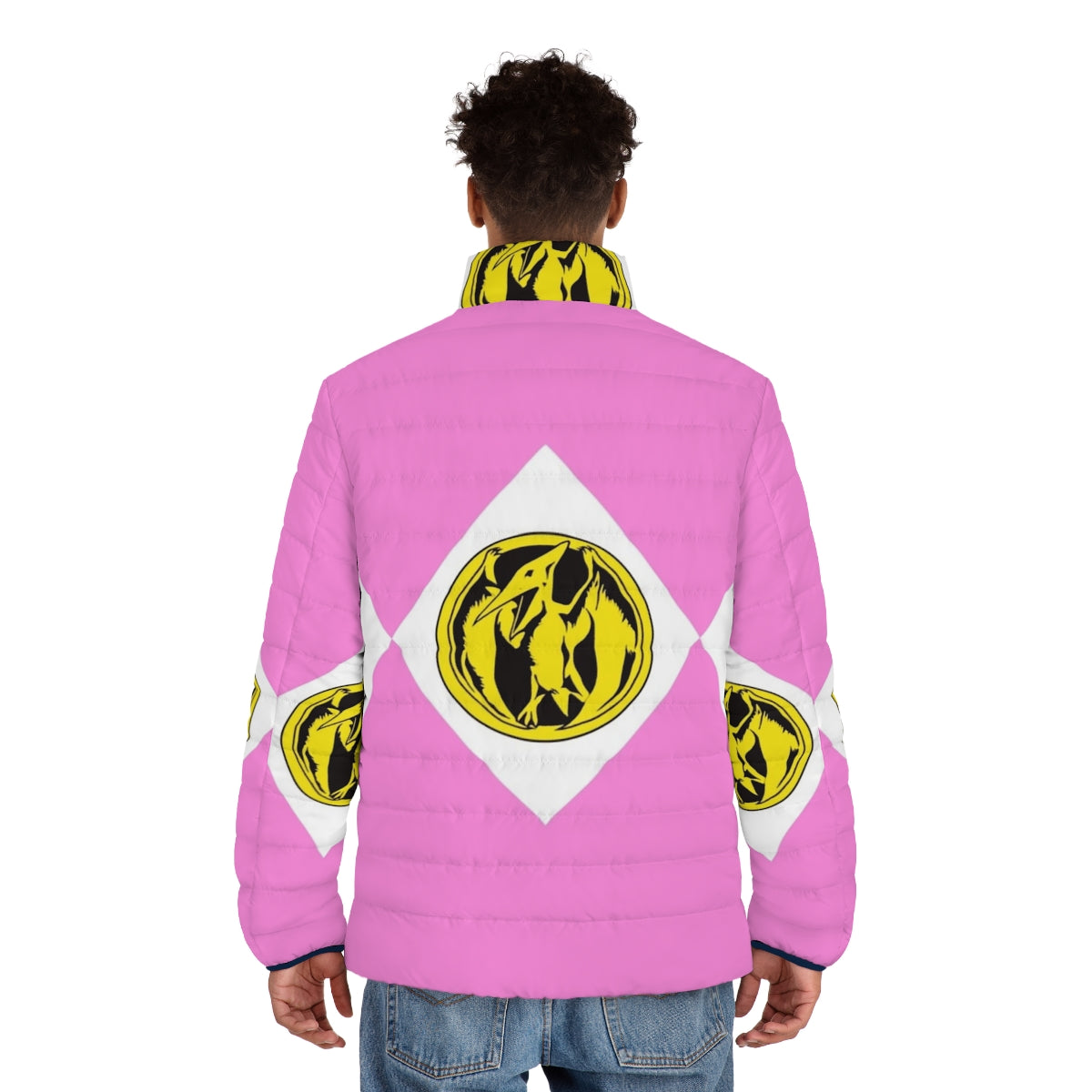 Mighty Morphin Power Rangers Pink Ranger Puffer Jacket with Coin - men back