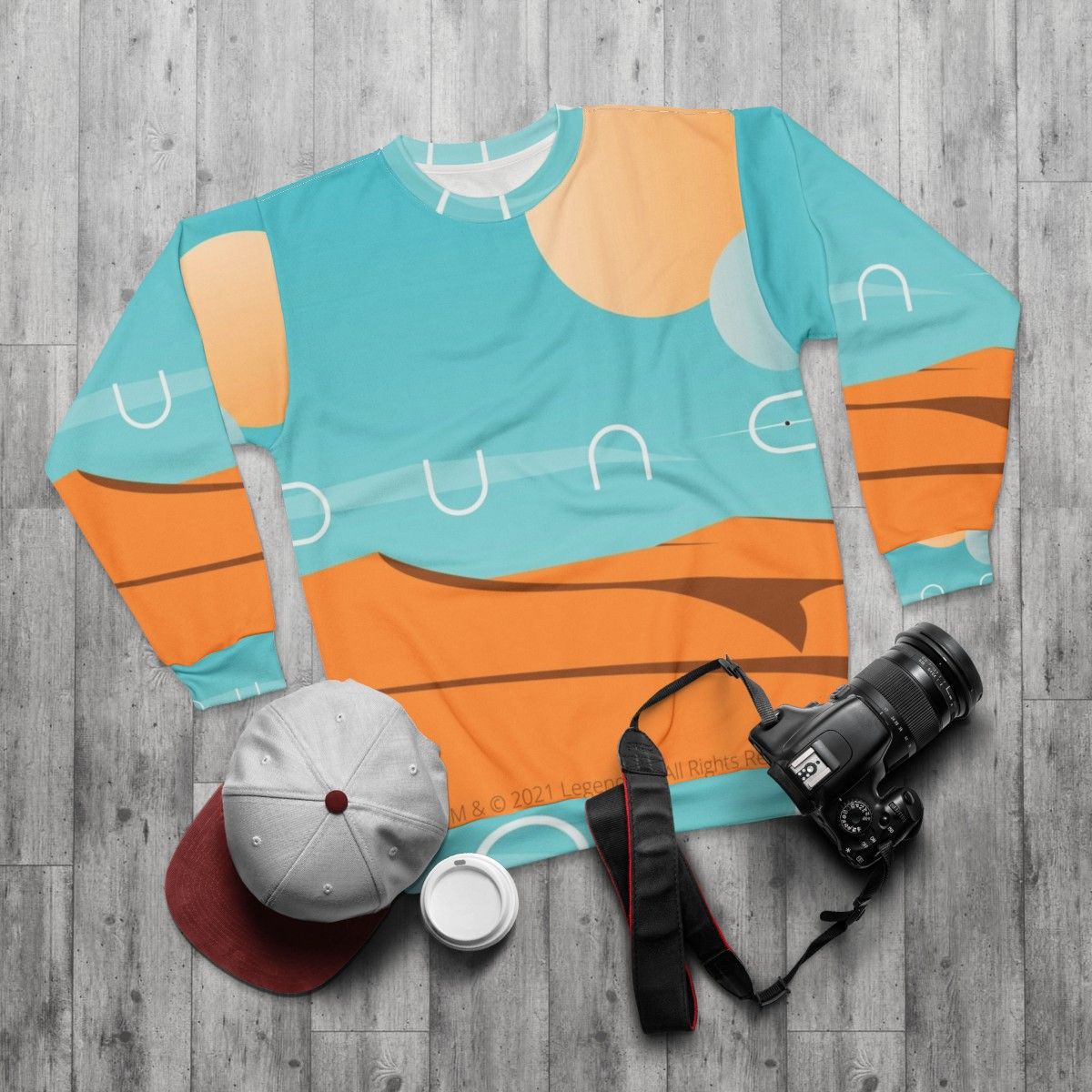 Dune 2020 movie sweatshirt with fan art design - flat lay