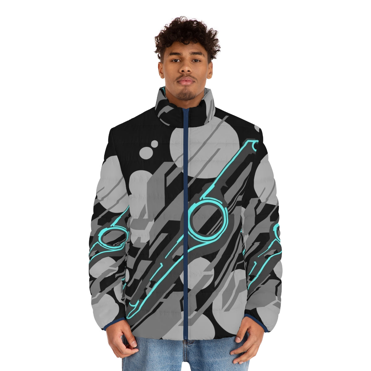 Monado Abstract Grey Puffer Jacket - Xenoblade Chronicles Inspired Outerwear - men front