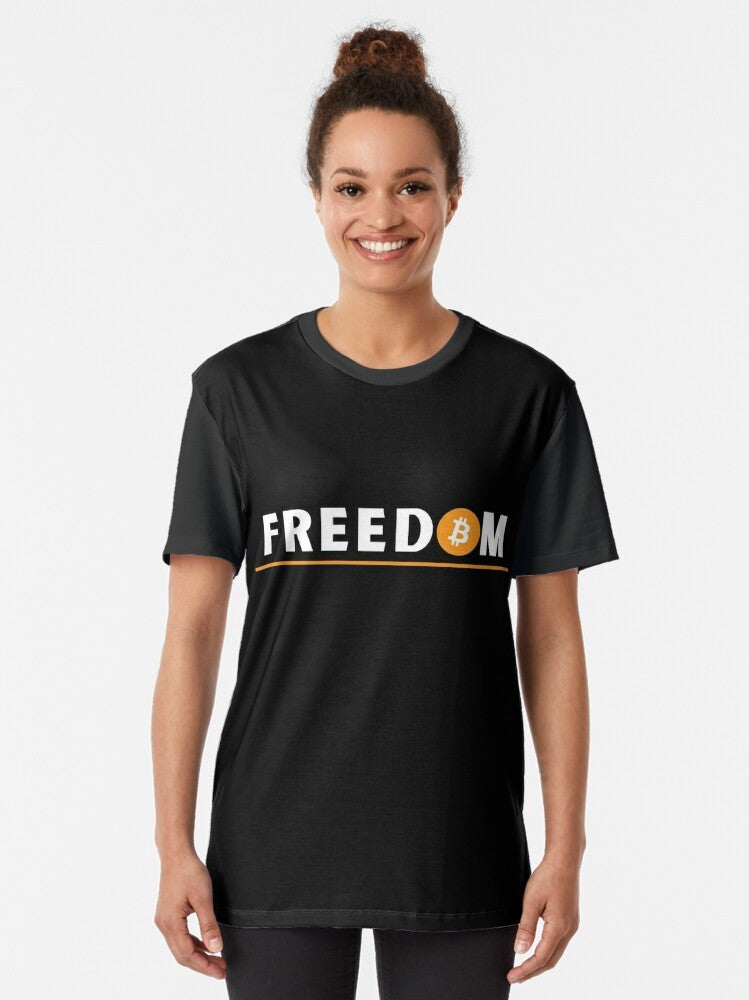 Bitcoin Original Graphic T-Shirt with the word 'Freedom' - Women