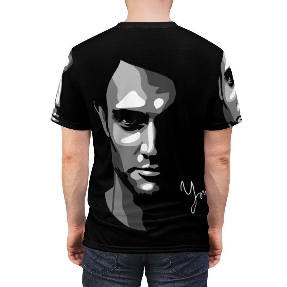 Graphic tee featuring a stylized design inspired by the Netflix series "You" and its main character, Joe Goldberg, played by Penn Badgley. - men back