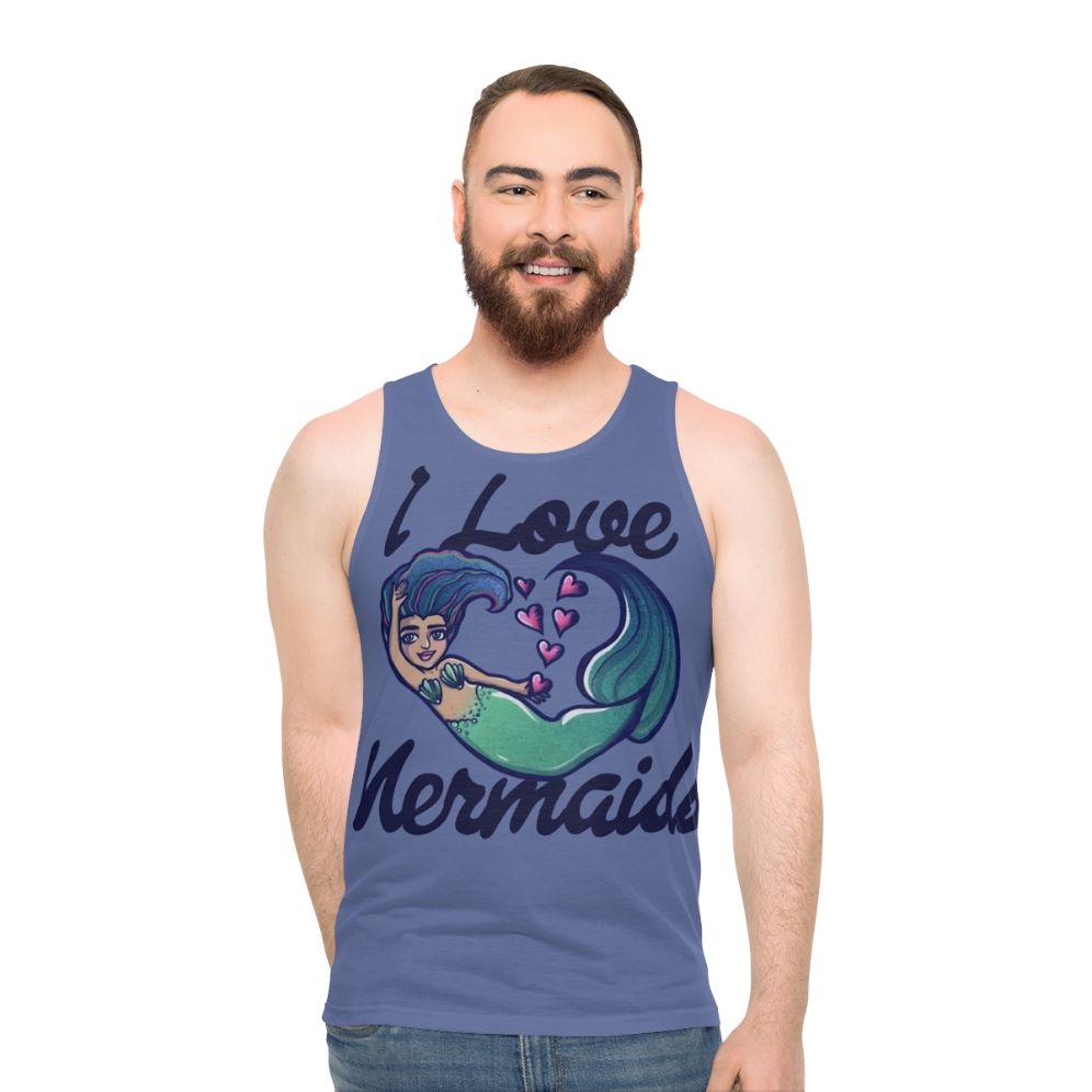 Unisex tank top with "I Love Mermaids" design - men