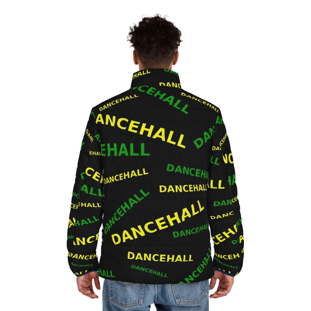 Dancehall-inspired puffer jacket with vibrant color accents - men back