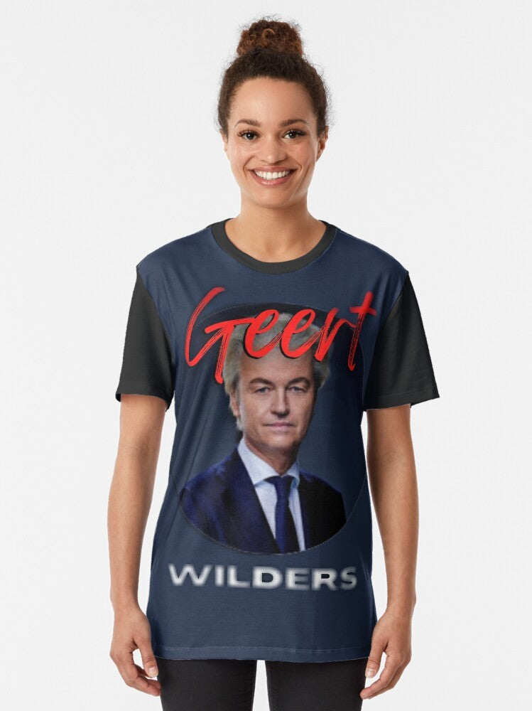 Geert Wilders, the leader of the Party for Freedom (PVV) in the Netherlands, featured on a graphic t-shirt - Women