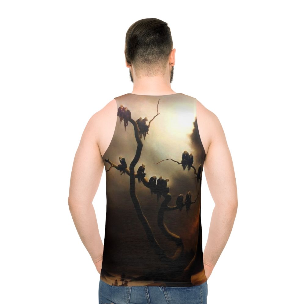 Retro surreal ghost tree unisex tank top - men back