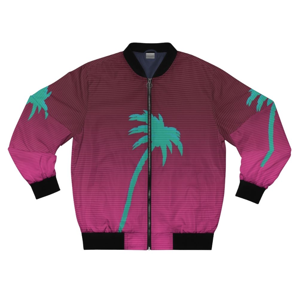 Hotline Miami Palmtree Bomber Jacket with a retro vaporwave design