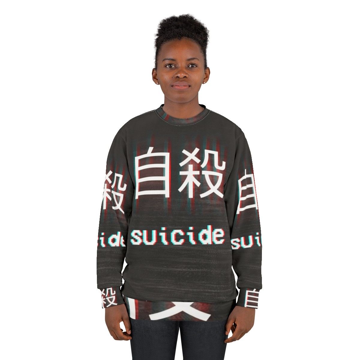 Vaporwave Japanese streetwear sweatshirt with depression awareness design - women