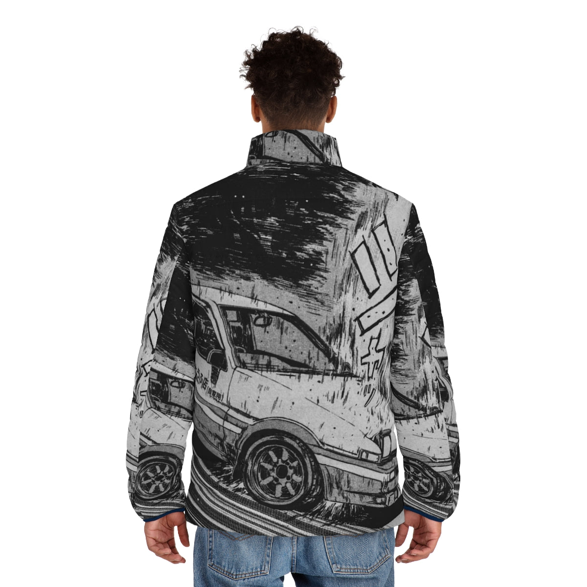 Initial D Toyota AE86 Drifting Puffer Jacket - men back