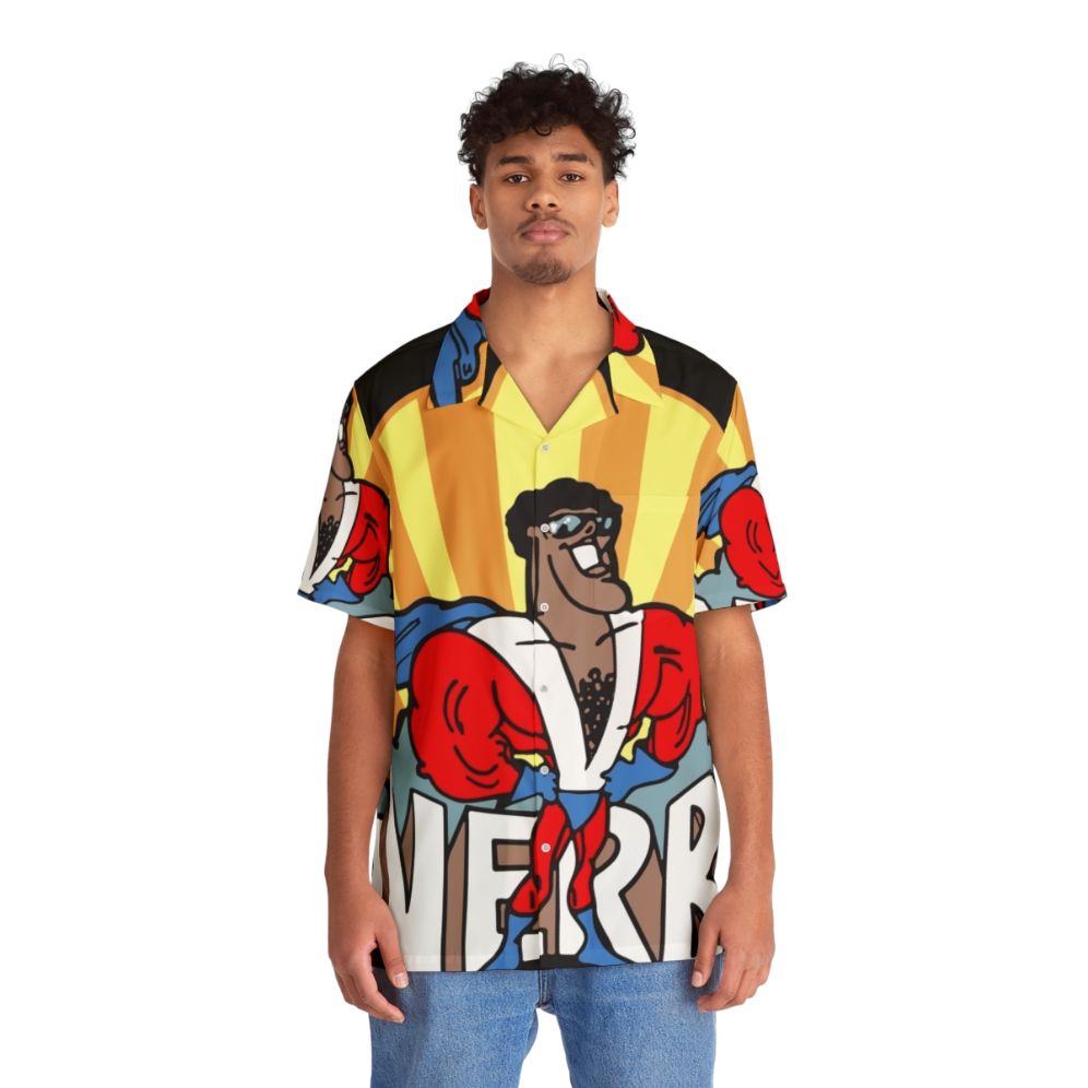 Super Verb Hawaiian Shirt featuring cartoon characters and superheroes - People Front