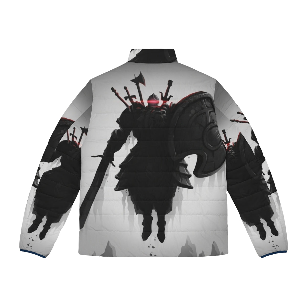 Dark Souls inspired Pursuer Puffer Jacket featuring Solaire, Artorias, and other iconic characters - Back