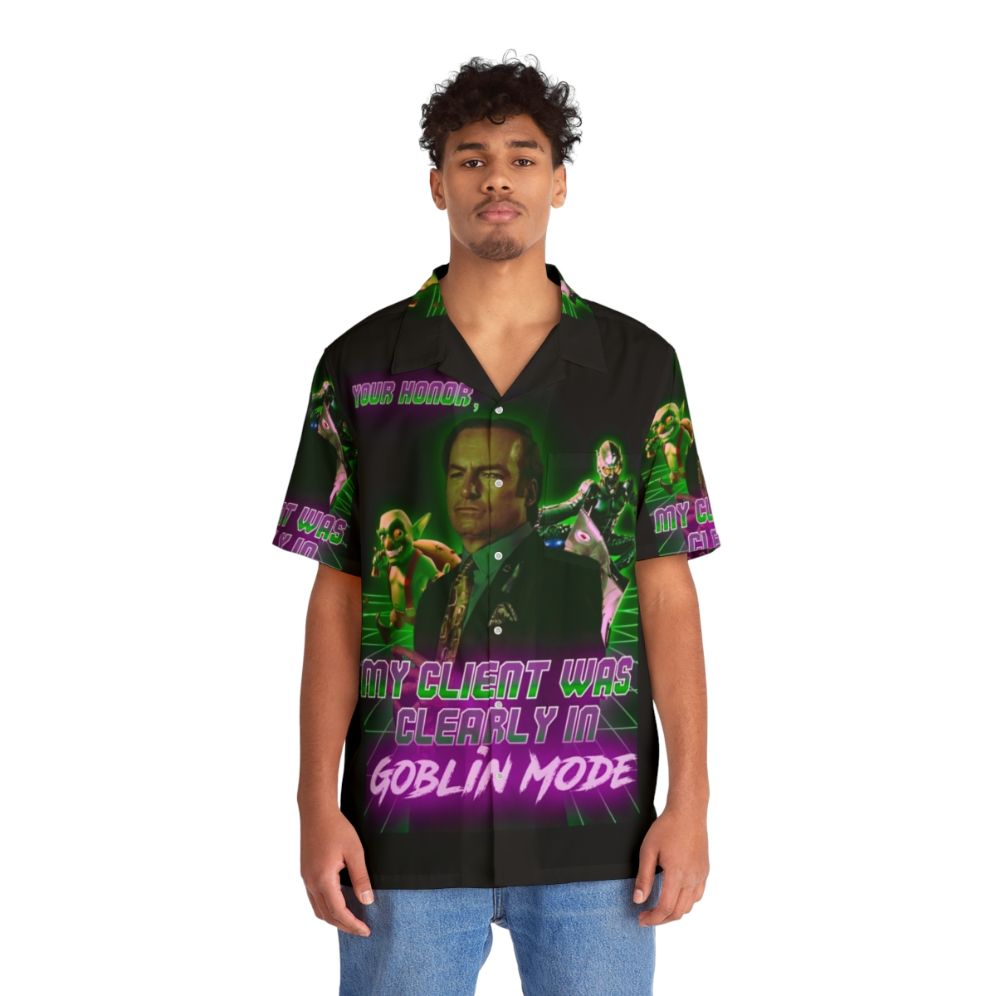 Goblin Mode Hawaiian Shirt with Tropical Print - People Front