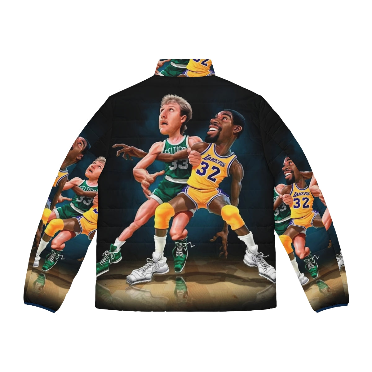 A puffer jacket with a basketball player graphic design - Back