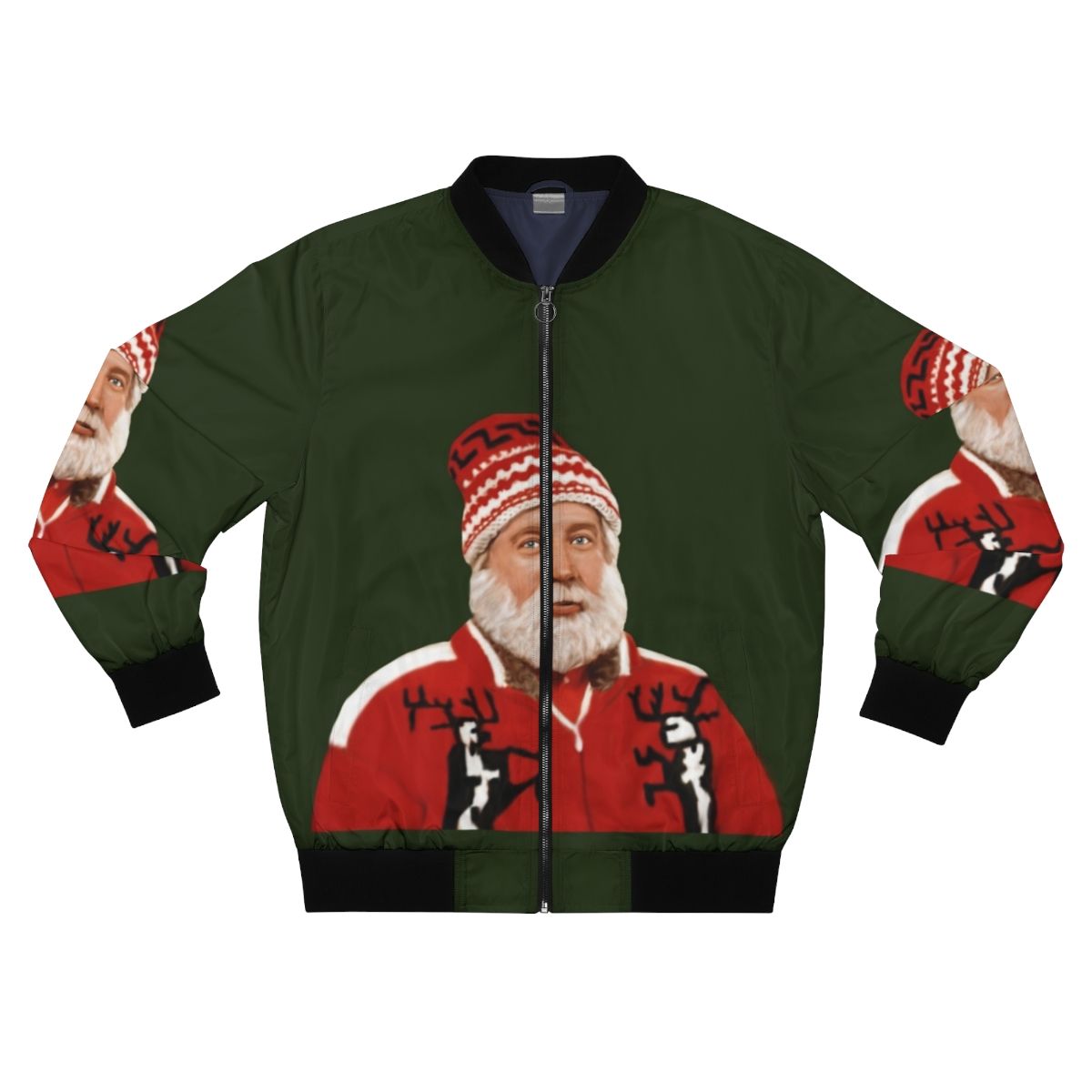 Tim Allen as Santa Claus in a digital painting portrait on a bomber jacket