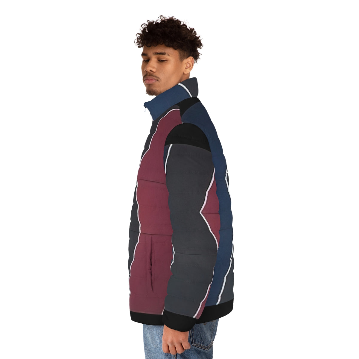 Thomas Downing Cut Series Puffer Jacket featuring vibrant color field art - men side left