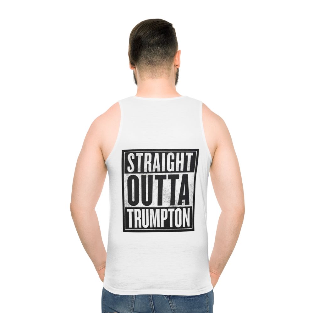 Straight Outta Trumpton unisex tank top featuring a vintage 1960s British TV show inspired design - men back