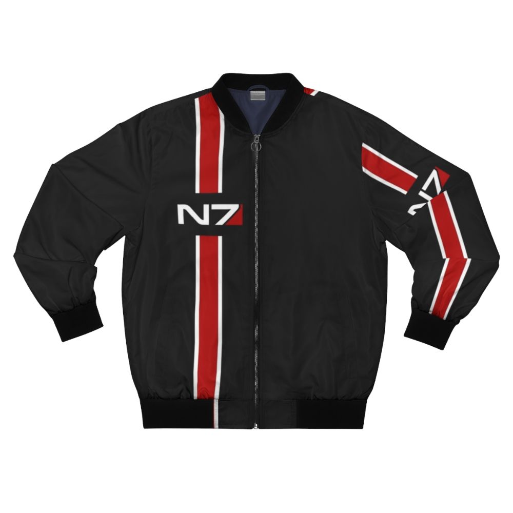 N7 Mass Effect Bomber Jacket featuring the iconic N7 emblem and Commander Shepard imagery