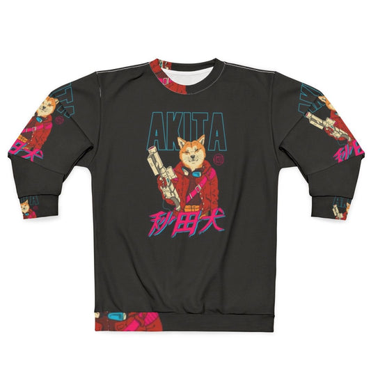 Akita Retrowave Sweatshirt featuring neon, outrun, and dreamwave design