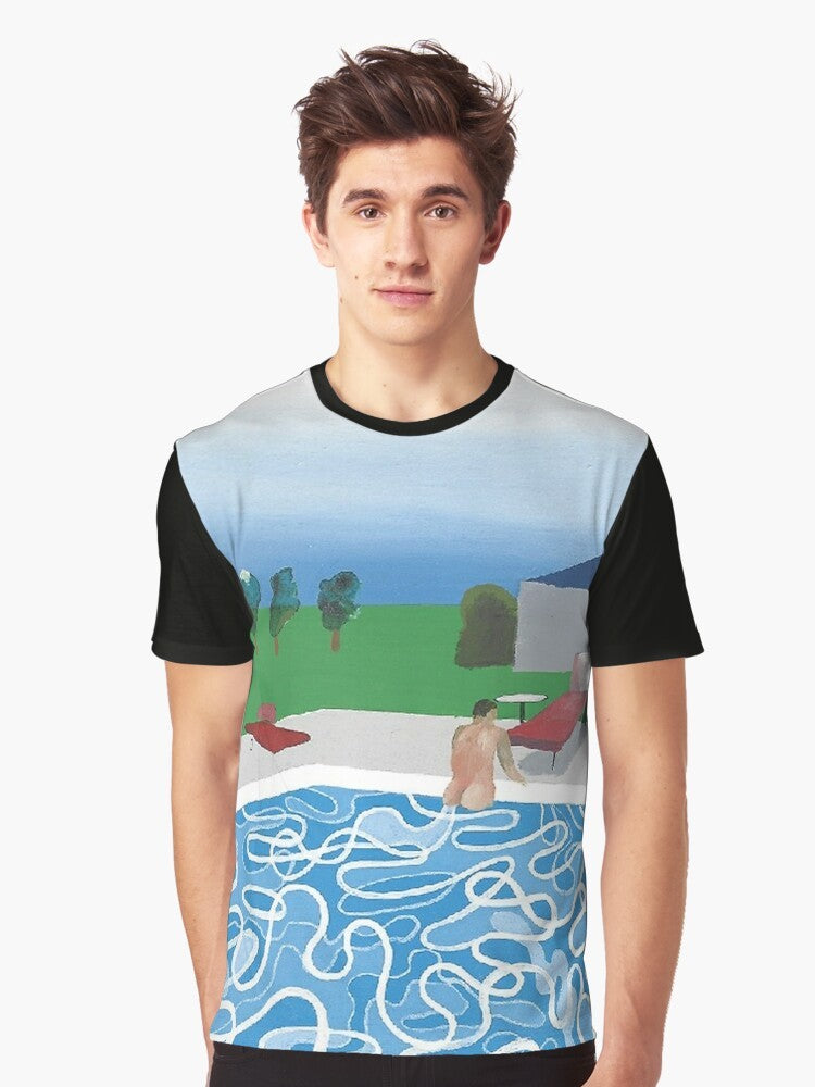 Vintage David Hockney art graphic t-shirt featuring a swimming pool design - Men