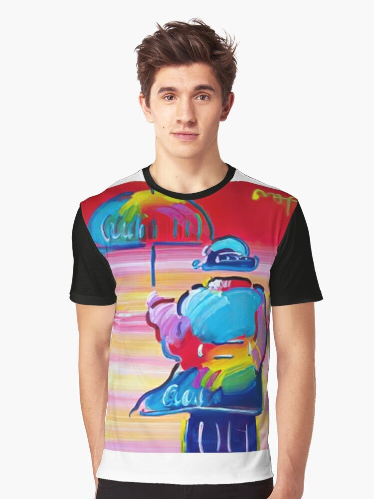 Peter Max pop art graphic t-shirt featuring colorful, vibrant artwork in the signature style of the renowned American artist - Men