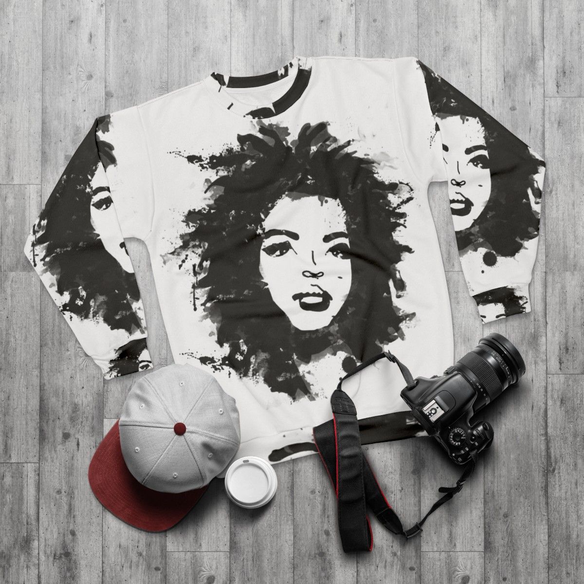 Lauryn Hill Monochrome Graphic Sweatshirt - flat lay