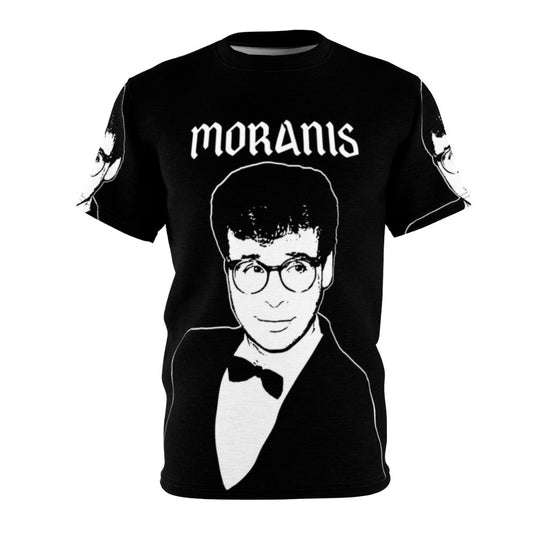 Retro metal-inspired graphic T-shirt featuring a design inspired by comedy legend Rick Moranis