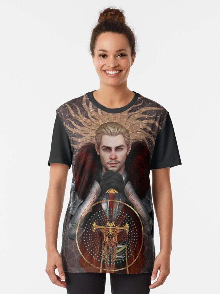 Commander Tarot Graphic T-Shirt featuring Cullen Rutherford from the Dragon Age series - Women