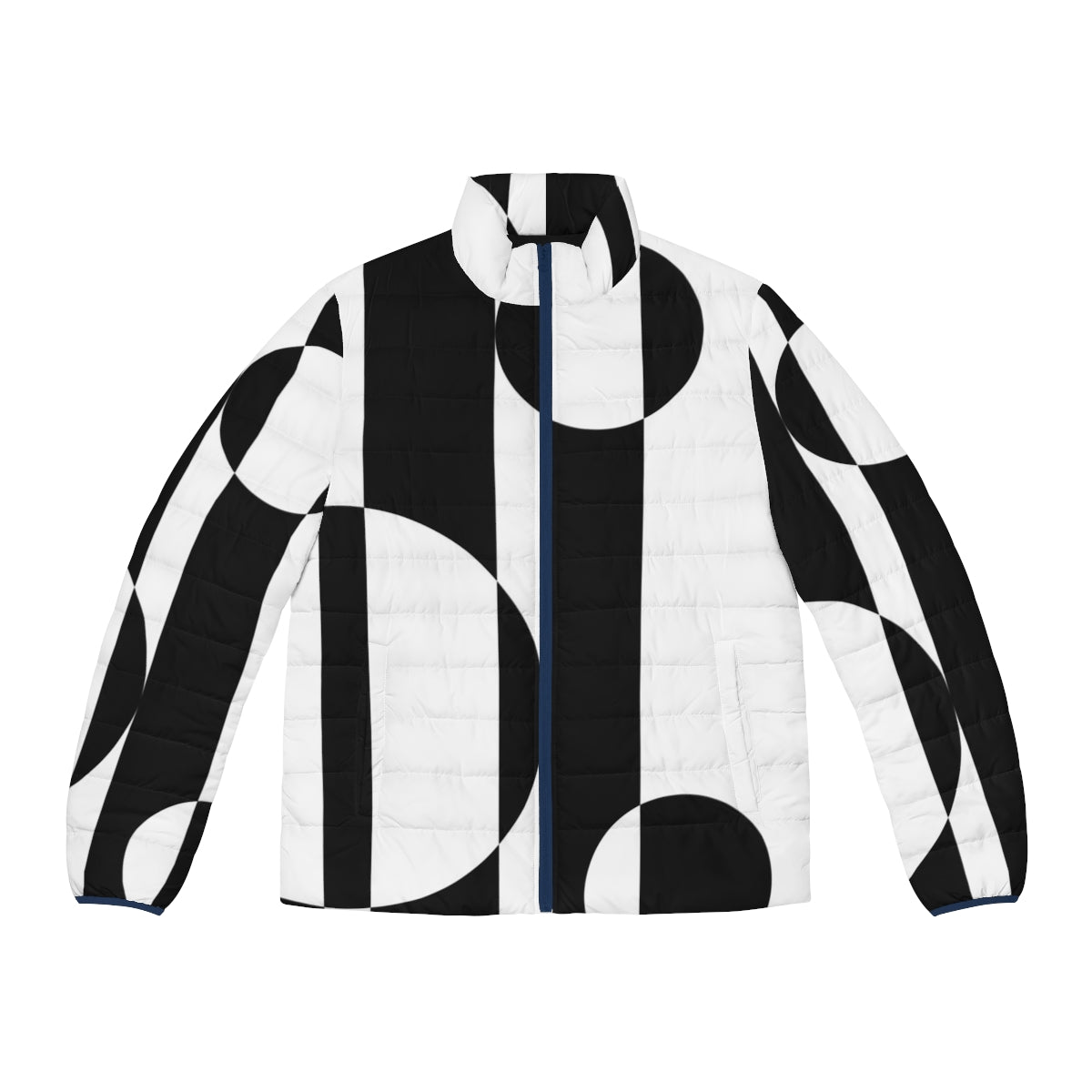 Retro 1960s op art style black and white puffer jacket