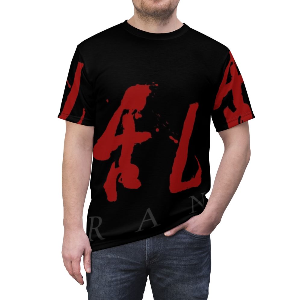 Akira Kurosawa inspired AOP t-shirt featuring samurai and classic film imagery - men front