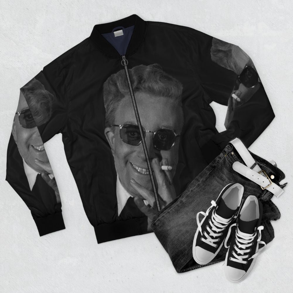 Dr Strangelove Bomber Jacket - Retro 80s Cult Film Style Apparel - Flat lay