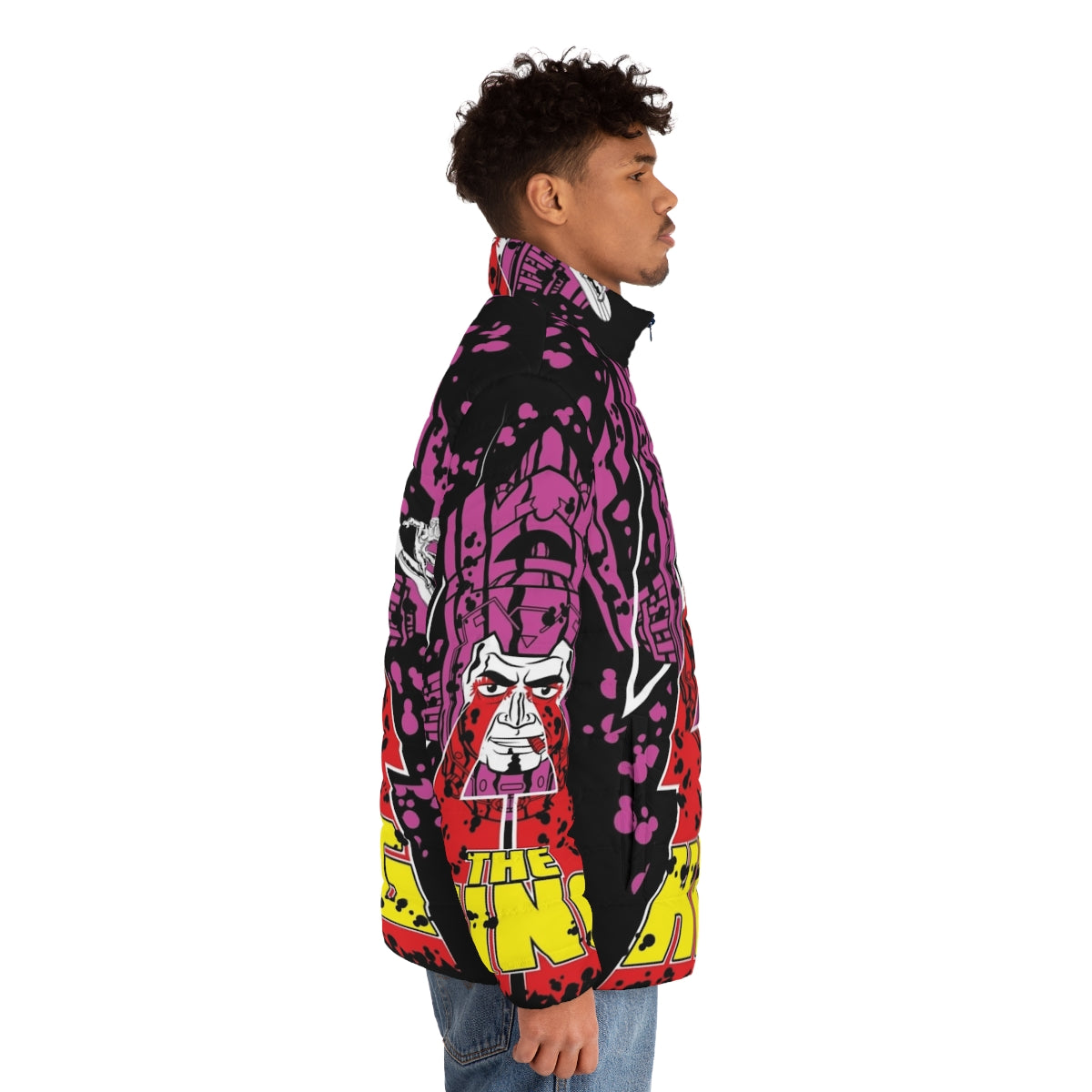 The King Puffer Jacket, a Marvel and DC-inspired cosmic superhero style puffer jacket - men side right