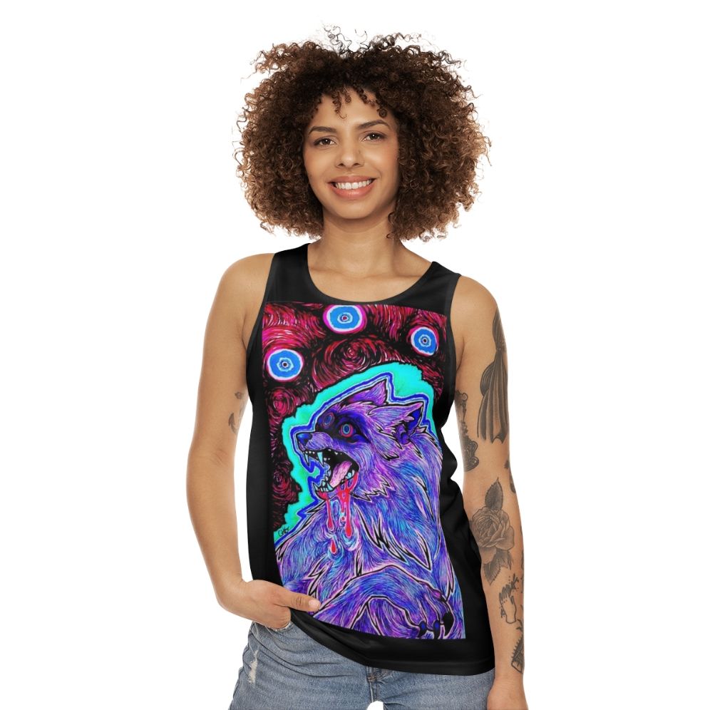 Psychedelic canine design unisex tank top - women