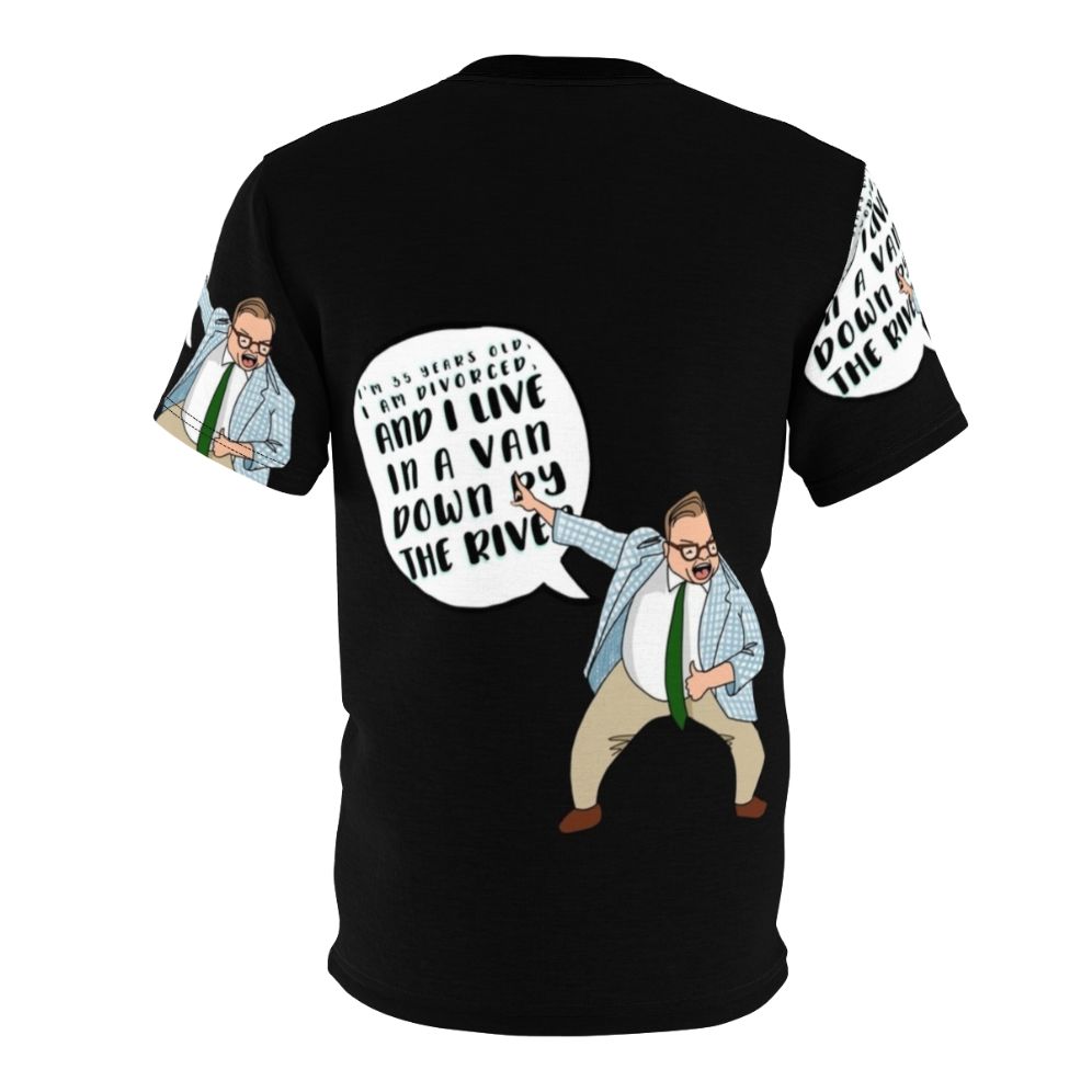 Illustration of Chris Farley as the iconic motivational speaker character Matt Foley on a t-shirt - Back