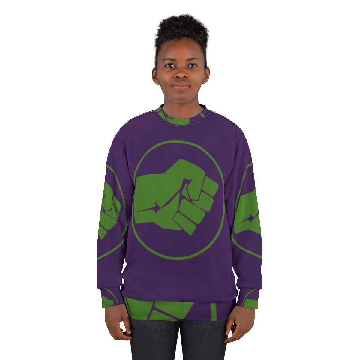 Green Sweatshirt with Smash Fist Hulk Logo - women