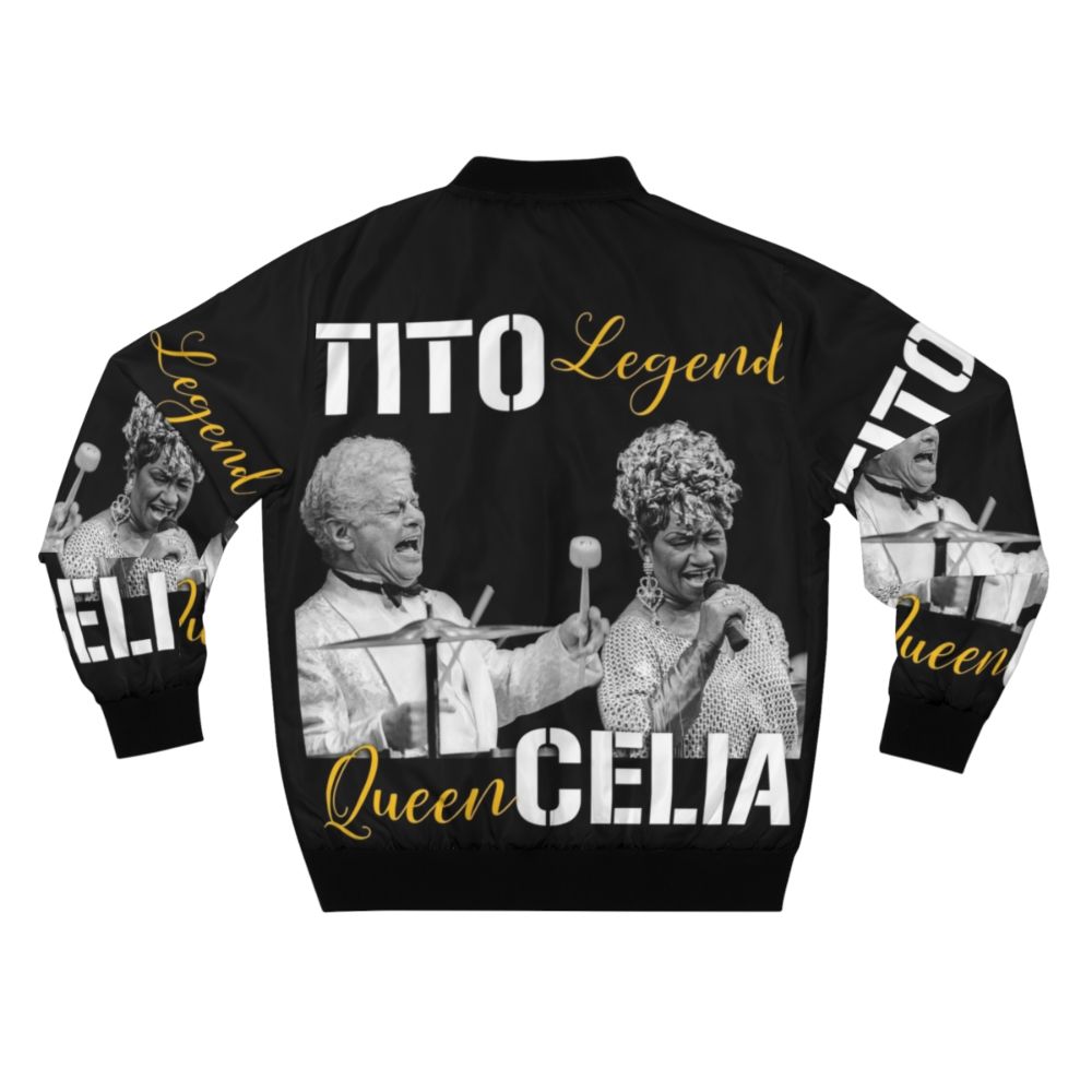 Tito Puente and Celia Cruz Inspired Bomber Jacket with Latin Music Symbols - Back