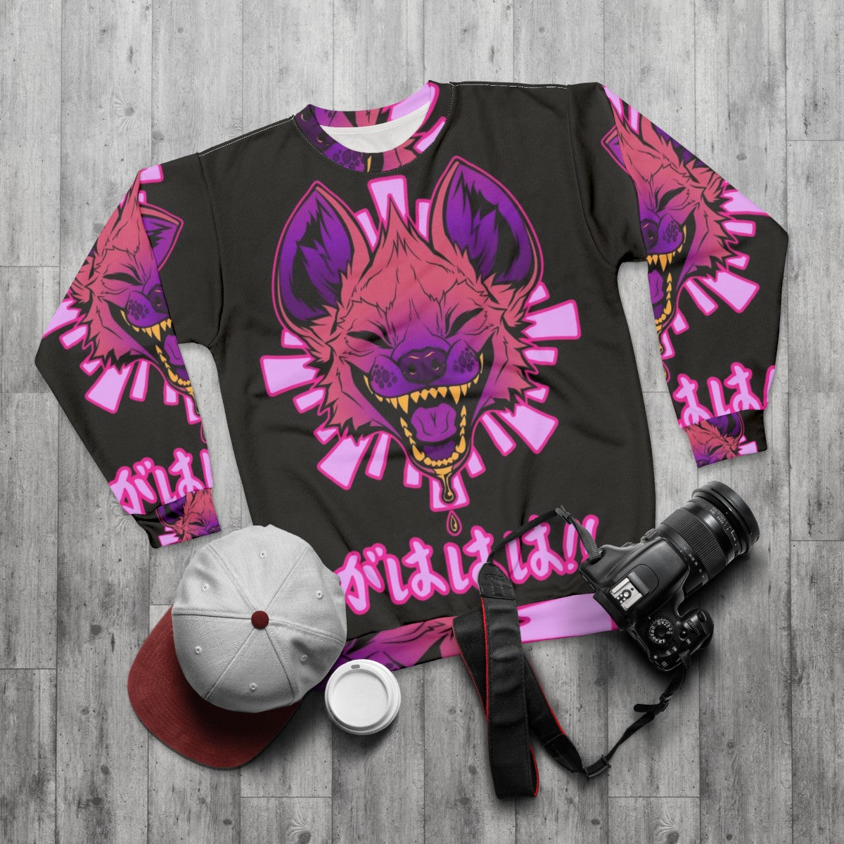 Kawaii Hyena Vaporwave Sweatshirt - flat lay