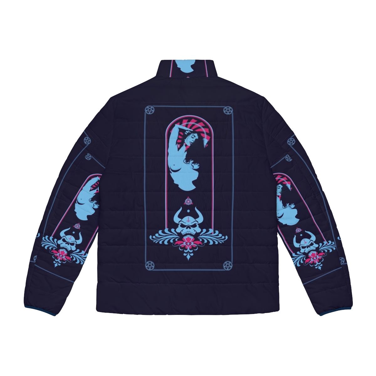 Satanic puffer jacket with occult and esoteric imagery - Back