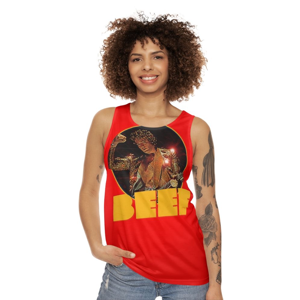 Unisex tank top with 'Salutations From The Other Side' graphic - women