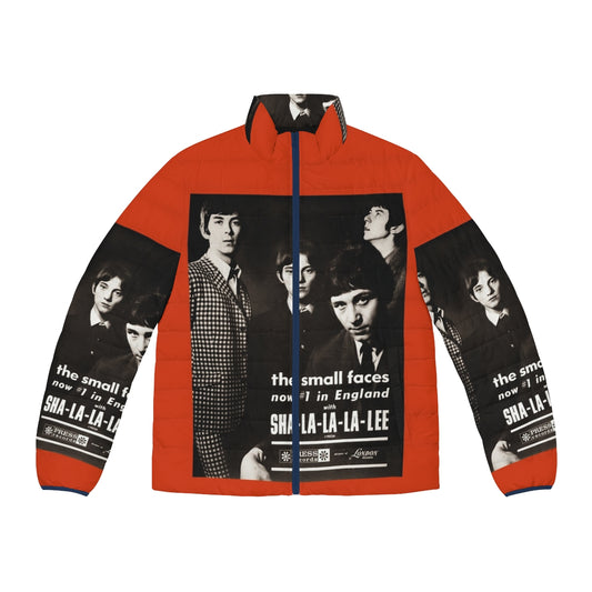 A vintage-inspired puffer jacket featuring the logo of the 1960s band The Small Faces