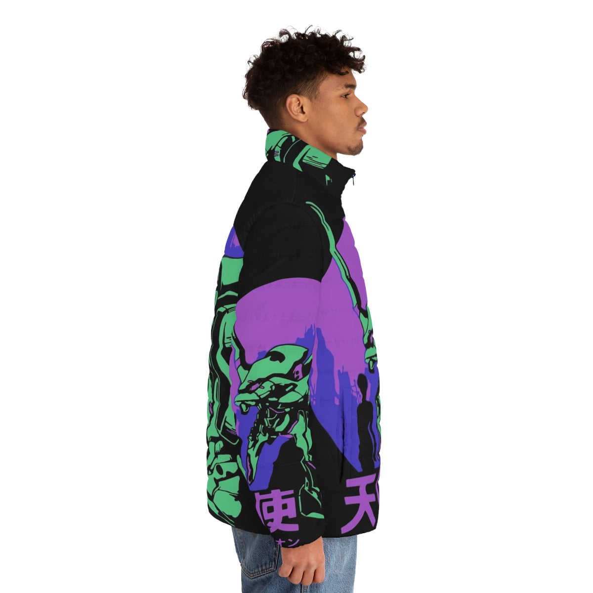 Neon Genesis Evangelion retro vintage puffer jacket with Unit 01 design - men side right