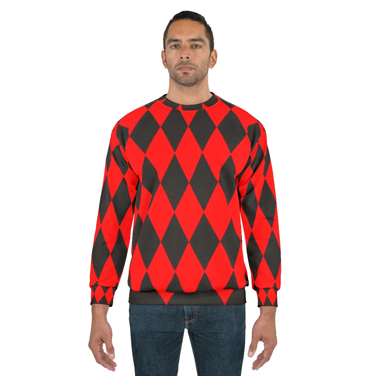 Red and Black Harlequin Diamond Pattern Sweatshirt - men