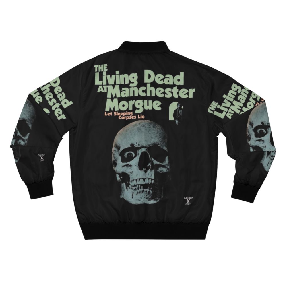 Vintage bomber jacket with a horror-inspired zombie and morgue design - Back