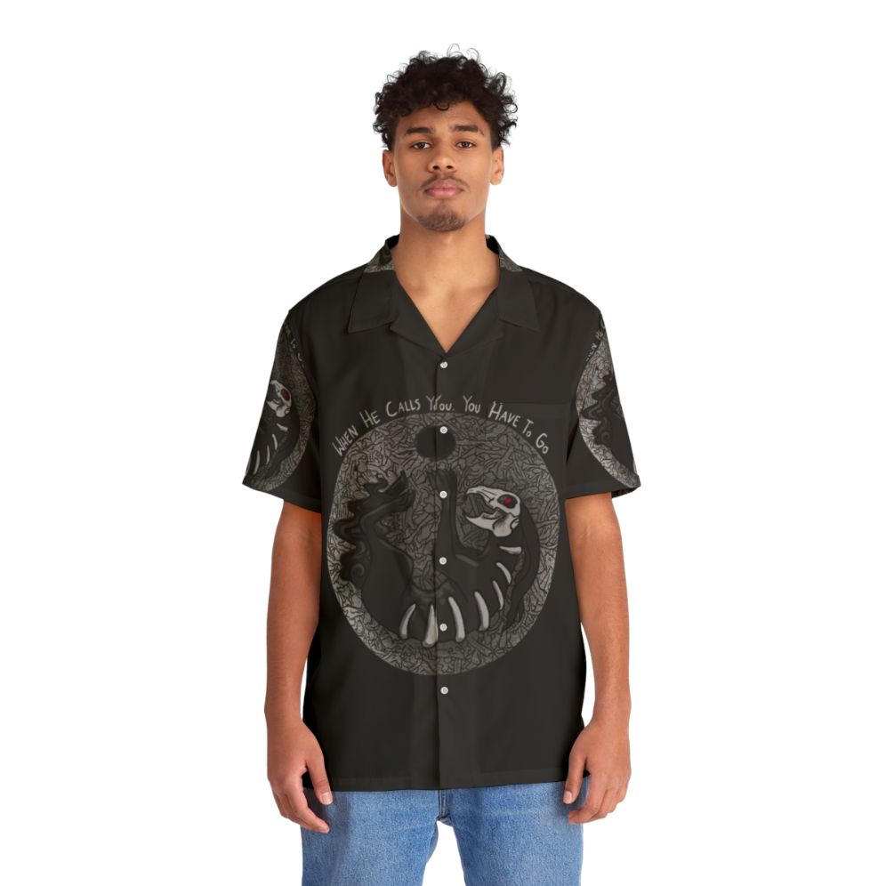 Black Rabbit Hawaiian Shirt Featuring Rabbit Inspired by Watership Down - People Front