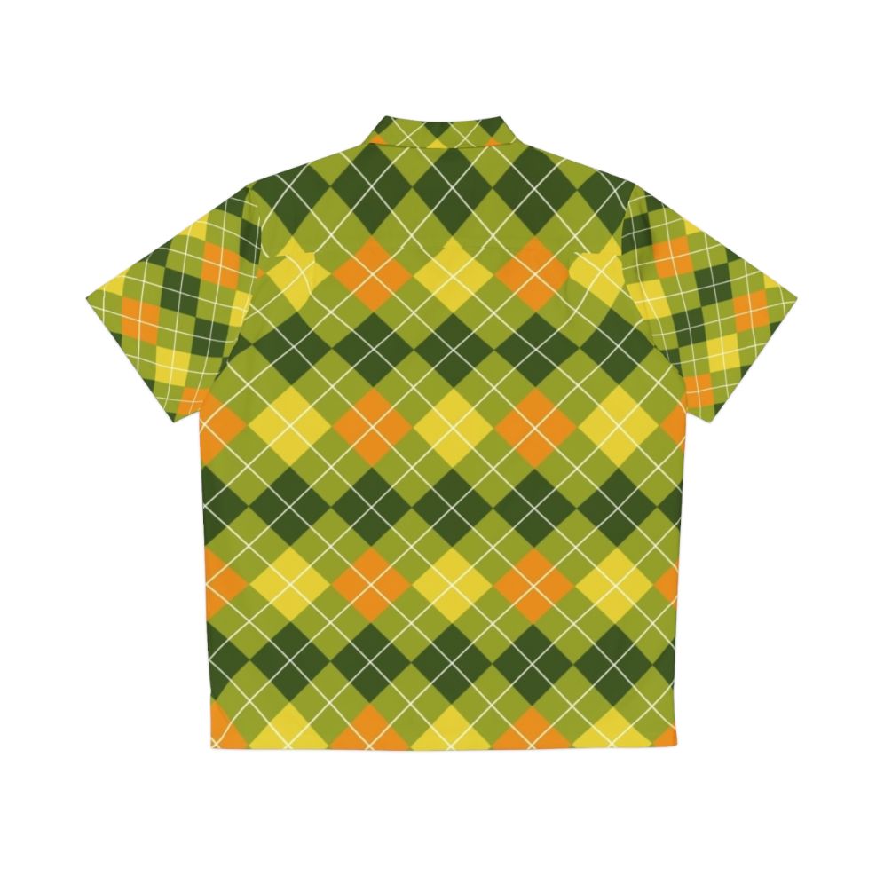 Colorful argyle pattern Hawaiian shirt in yellow, orange, and green - Back