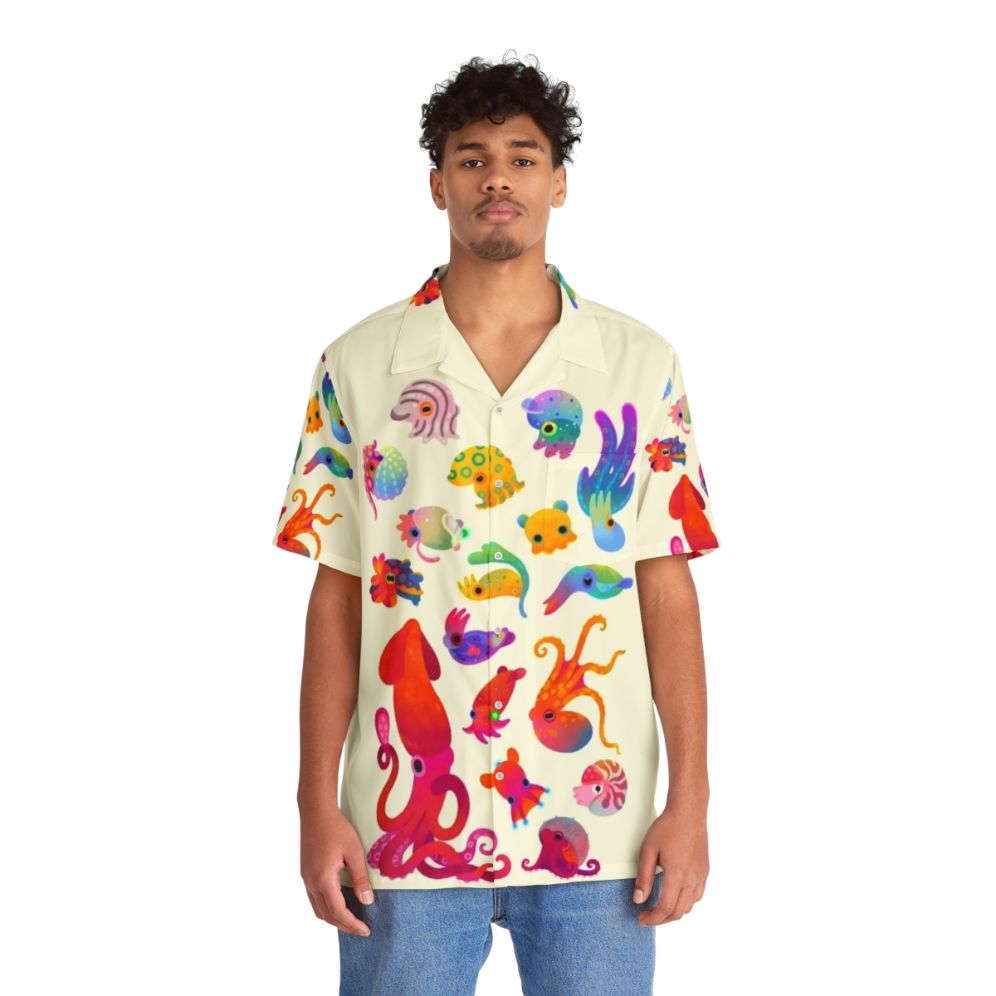 Cephalopod Hawaiian Shirt featuring a vibrant print of marine life - People Front